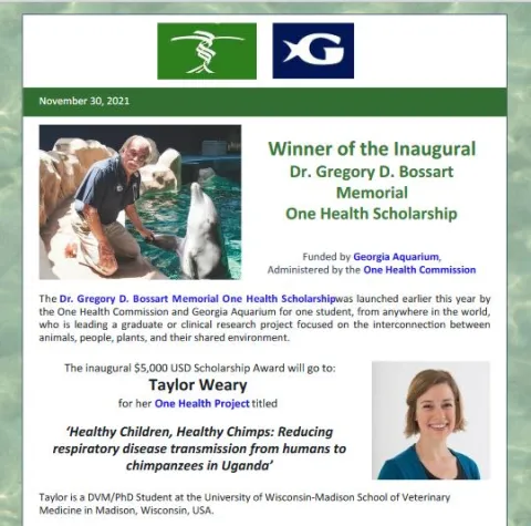  Launch of Dr. Gregory D. Bossart One Health Memorial Scholarship, Funded by Georgia Aquarium